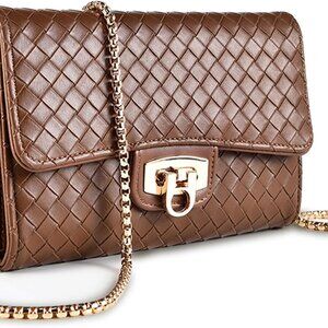 Women's Woven Leather Crossbody Bag Small Flap Cell Phone Purse Durable